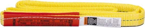 Lift-All - 5' Long x 1" Wide, 2,400 Lb Vertical Capacity, 1 Ply, Polyester Web Sling - 1,900 Lb Choker Capacity, Yellow - Americas Industrial Supply