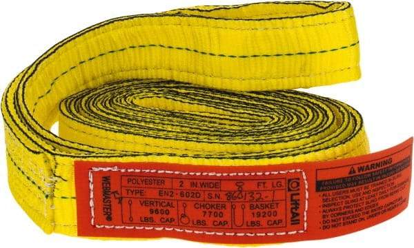 Lift-All - 8' Long x 2" Wide, 9,600 Lb Vertical Capacity, 2 Ply, Nylon Web Sling - 7,700 Lb Choker Capacity, Yellow - Americas Industrial Supply