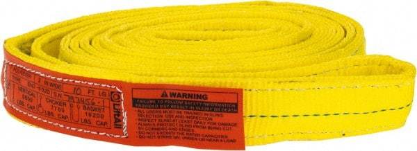 Lift-All - 10' Long x 2" Wide, 9,600 Lb Vertical Capacity, 2 Ply, Nylon Web Sling - 7,700 Lb Choker Capacity, Yellow - Americas Industrial Supply