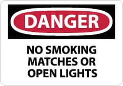 NMC - "Danger - No Smoking, Matches or Open Lights", 7" Long x 10" Wide, Aluminum Safety Sign - Rectangle, 0.04" Thick, Use for Accident Prevention - Americas Industrial Supply
