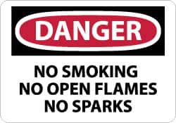 NMC - "Danger - No Smoking, No Open Flames, No Sparks", 10" Long x 14" Wide, Aluminum Safety Sign - Rectangle, 0.04" Thick, Use for Accident Prevention - Americas Industrial Supply