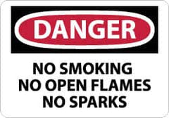 NMC - "Danger - No Smoking, No Open Flames, No Sparks", 7" Long x 10" Wide, Aluminum Safety Sign - Rectangle, 0.04" Thick, Use for Accident Prevention - Americas Industrial Supply