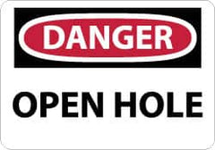 NMC - "Danger - Open Hole", 10" Long x 14" Wide, Pressure-Sensitive Vinyl Safety Sign - Rectangle, 0.004" Thick, Use for Accident Prevention - Americas Industrial Supply