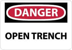 NMC - "Danger - Open Trench", 10" Long x 14" Wide, Pressure-Sensitive Vinyl Safety Sign - Rectangle, 0.004" Thick, Use for Accident Prevention - Americas Industrial Supply