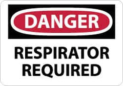 NMC - "Danger - Respirator Required", 7" Long x 10" Wide, Pressure-Sensitive Vinyl Safety Sign - Rectangle, 0.004" Thick, Use for Accident Prevention - Americas Industrial Supply