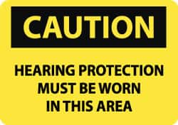 NMC - "Caution - Hearing Protection Must Be Worn in This Area", 10" Long x 14" Wide, Pressure-Sensitive Vinyl Safety Sign - Rectangle, 0.004" Thick, Use for Accident Prevention - Americas Industrial Supply