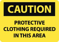 NMC - "Caution - Protective Clothing Required in This Area", 10" Long x 14" Wide, Pressure-Sensitive Vinyl Safety Sign - Rectangle, 0.004" Thick, Use for Accident Prevention - Americas Industrial Supply