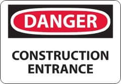NMC - "Danger - Construction Entrance", 14" Long x 20" Wide, Rigid Plastic Safety Sign - Rectangle, 0.05" Thick, Use for Security & Admittance - Americas Industrial Supply