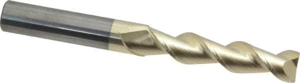 Accupro - 7/16", 2" LOC, 7/16" Shank Diam, 4" OAL, 2 Flute, Solid Carbide Square End Mill - Single End, ZrN Finish, Spiral Flute, 45° Helix, Centercutting, Right Hand Cut, Right Hand Flute - Americas Industrial Supply