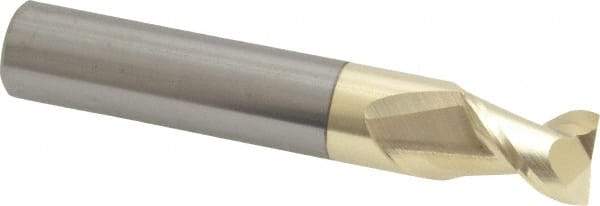 Accupro - 15/32", 5/8" LOC, 1/2" Shank Diam, 3" OAL, 2 Flute, Solid Carbide Square End Mill - Single End, ZrN Finish, Spiral Flute, 45° Helix, Centercutting, Right Hand Cut, Right Hand Flute - Americas Industrial Supply