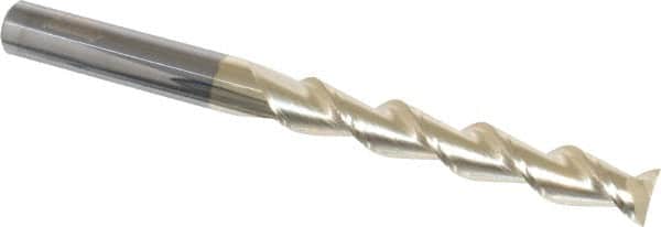 Accupro - 1/2", 3-1/4" LOC, 1/2" Shank Diam, 6" OAL, 2 Flute, Solid Carbide Square End Mill - Single End, ZrN Finish, Spiral Flute, 45° Helix, Centercutting, Right Hand Cut, Right Hand Flute - Americas Industrial Supply
