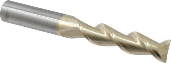 Accupro - 5/8", 2-1/2" LOC, 5/8" Shank Diam, 5" OAL, 2 Flute, Solid Carbide Square End Mill - Single End, ZrN Finish, Spiral Flute, 45° Helix, Centercutting, Right Hand Cut, Right Hand Flute - Americas Industrial Supply