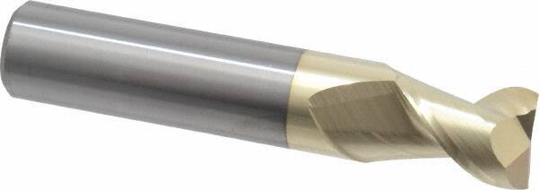 Accupro - 3/4", 1" LOC, 3/4" Shank Diam, 4" OAL, 2 Flute, Solid Carbide Square End Mill - Single End, ZrN Finish, Spiral Flute, 45° Helix, Centercutting, Right Hand Cut, Right Hand Flute - Americas Industrial Supply