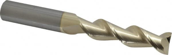 Accupro - 3/4", 3" LOC, 3/4" Shank Diam, 6" OAL, 2 Flute, Solid Carbide Square End Mill - Single End, ZrN Finish, Spiral Flute, 45° Helix, Centercutting, Right Hand Cut, Right Hand Flute - Americas Industrial Supply
