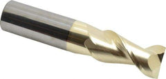 Accupro - 1", 2" LOC, 1" Shank Diam, 5" OAL, 2 Flute, Solid Carbide Square End Mill - Single End, ZrN Finish, Spiral Flute, 45° Helix, Centercutting, Right Hand Cut, Right Hand Flute - Americas Industrial Supply
