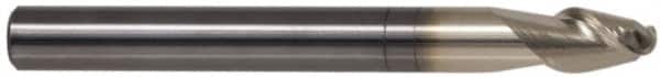 Accupro - 16mm Diam, 40mm LOC, 2 Flute Solid Carbide Ball End Mill - ZrN Finish, Single End, 100mm OAL, 16mm Shank Diam, Spiral Flute - Americas Industrial Supply