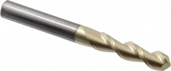 Accupro - 5/16" Diam, 1-1/4" LOC, 2 Flute Solid Carbide Ball End Mill - ZrN Finish, Single End, 3" OAL, 5/16" Shank Diam, Spiral Flute - Americas Industrial Supply