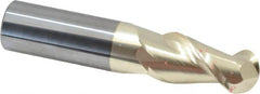 Accupro - 1" Diam, 2" LOC, 2 Flute Solid Carbide Ball End Mill - ZrN Finish, Single End, 5" OAL, 1" Shank Diam, Spiral Flute - Americas Industrial Supply