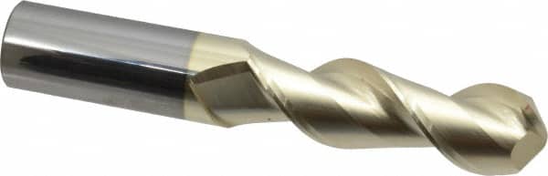 Accupro - 1" Diam, 3-1/4" LOC, 2 Flute Solid Carbide Ball End Mill - ZrN Finish, Single End, 6" OAL, 1" Shank Diam, Spiral Flute - Americas Industrial Supply