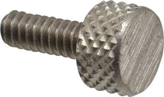 Electro Hardware - #6-32 Knurled Shoulderless Grade 303 Stainless Steel Thumb Screw - 9/16" OAL, 5/16" Head Diam x 3/16" Head Height, Uncoated - Americas Industrial Supply