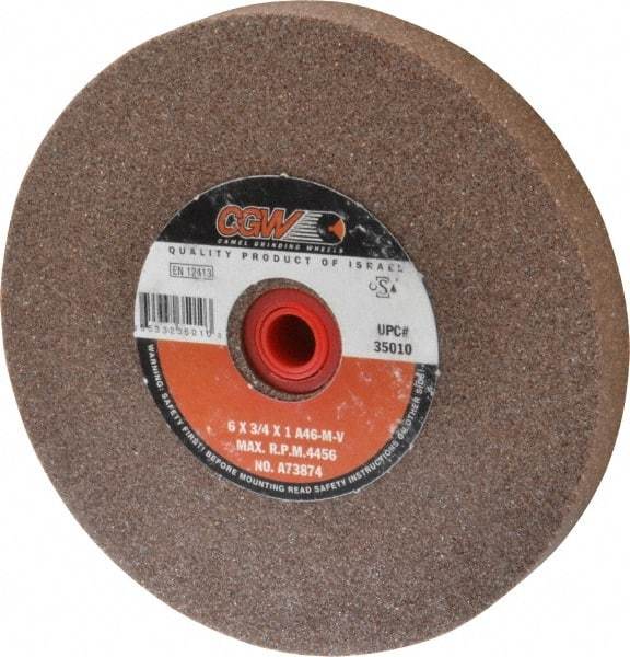 Camel Grinding Wheels - 46 Grit Aluminum Oxide Bench & Pedestal Grinding Wheel - 6" Diam x 1" Hole x 3/4" Thick, 4456 Max RPM, M Hardness, Coarse Grade , Vitrified Bond - Americas Industrial Supply