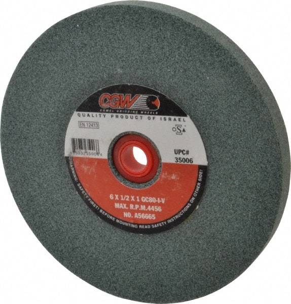 Camel Grinding Wheels - 80 Grit Silicon Carbide Bench & Pedestal Grinding Wheel - 6" Diam x 1" Hole x 1/2" Thick, 4456 Max RPM, I Hardness, Medium Grade , Vitrified Bond - Americas Industrial Supply