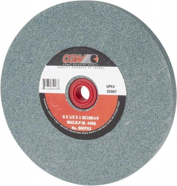 Camel Grinding Wheels - 100 Grit Silicon Carbide Bench & Pedestal Grinding Wheel - 6" Diam x 1" Hole x 1/2" Thick, 4456 Max RPM, I Hardness, Fine Grade , Vitrified Bond - Americas Industrial Supply