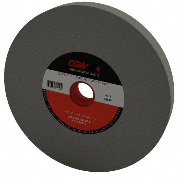 Camel Grinding Wheels - 60 Grit Silicon Carbide Bench & Pedestal Grinding Wheel - 10" Diam x 1-1/4" Hole x 1" Thick, 2483 Max RPM, I Hardness, Medium Grade , Vitrified Bond - Americas Industrial Supply