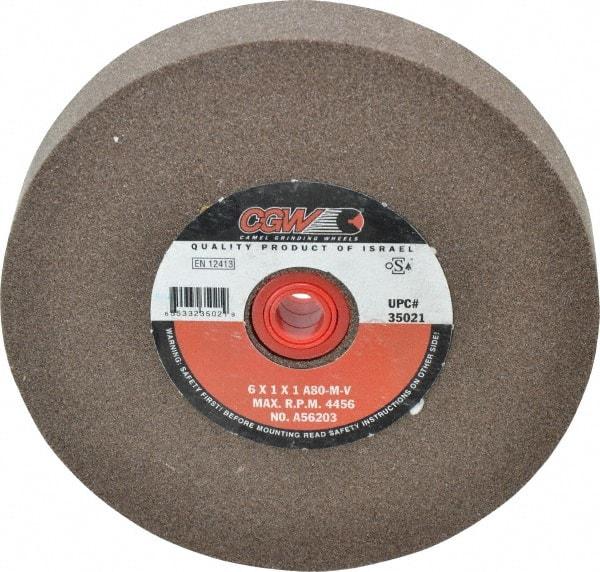 Camel Grinding Wheels - 80 Grit Aluminum Oxide Bench & Pedestal Grinding Wheel - 6" Diam x 1" Hole x 1" Thick, 4456 Max RPM, M Hardness, Medium Grade , Vitrified Bond - Americas Industrial Supply