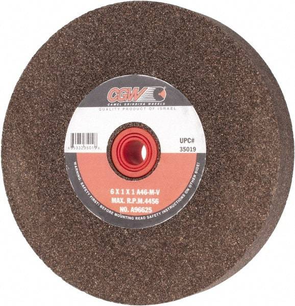 Camel Grinding Wheels - 46 Grit Aluminum Oxide Bench & Pedestal Grinding Wheel - 6" Diam x 1" Hole x 1" Thick, 4456 Max RPM, M Hardness, Coarse Grade , Vitrified Bond - Americas Industrial Supply