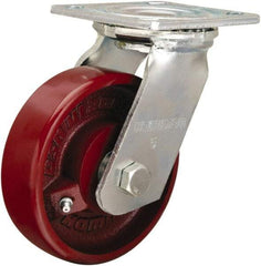 Hamilton - 5" Diam x 1-1/2" Wide x 6-1/8" OAH Top Plate Mount Swivel Caster - Cast Iron, 550 Lb Capacity, Straight Roller Bearing, 4 x 4-1/2" Plate - Americas Industrial Supply
