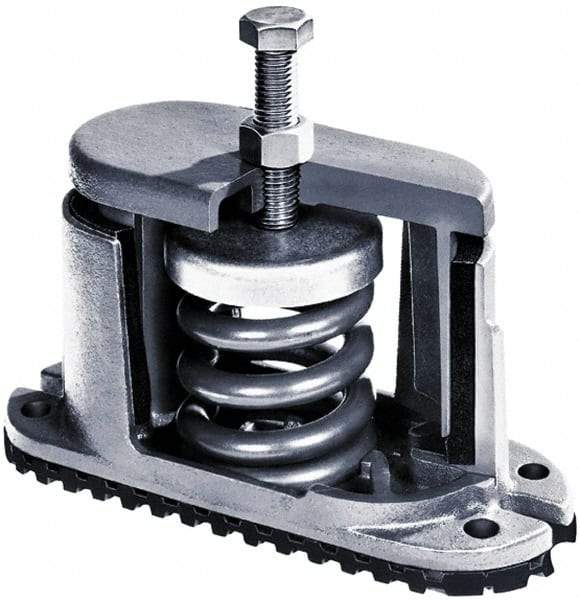 Mason Ind. - 1/2 x 4 Bolt Thread, 5-3/4" Long x 2-3/4" Wide x 5-5/8" High 1" Deflection Spring Mount - 1,250 Max Lb Capacity - Americas Industrial Supply