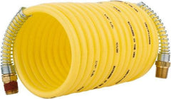 Coilhose Pneumatics - 1/4" ID, 1/4 Thread, 12' Long, Yellow Nylon Coiled & Self Storing Hose - 185 Max psi, Male Rigid x Male Swivel - Americas Industrial Supply