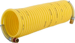 Coilhose Pneumatics - 1/4" ID, 1/4 Thread, 25' Long, Yellow Nylon Coiled & Self Storing Hose - 185 Max psi, Male Rigid x Male Swivel - Americas Industrial Supply