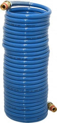 Coilhose Pneumatics - 1/4" ID, 1/4 Thread, 25' Long, Blue Nylon Coiled & Self Storing Hose - 220 Max psi, Male Swivel x Male Swivel - Americas Industrial Supply