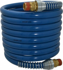 Coilhose Pneumatics - 3/8" ID, 3/8 Thread, 12' Long, Blue Nylon Coiled & Self Storing Hose - 230 Max psi, Male Swivel x Male Swivel - Americas Industrial Supply