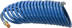 Coilhose Pneumatics - 3/8" ID, 3/8 Thread, 25' Long, Blue Nylon Coiled & Self Storing Hose - 230 Max psi, Male Swivel x Male Swivel - Americas Industrial Supply