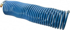 Coilhose Pneumatics - 3/8" ID, 3/8 Thread, 50' Long, Blue Nylon Coiled & Self Storing Hose - 230 Max psi, Male Swivel x Male Swivel - Americas Industrial Supply