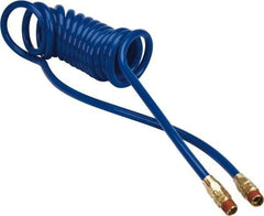 Coilhose Pneumatics - 1/4" ID, 1/4 Thread, 10' Long, Blue Polyurethane Coiled & Self Storing Hose - 125 Max psi, Male Swivel x Male Swivel - Americas Industrial Supply