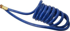 Coilhose Pneumatics - 3/8" ID, 3/8 Thread, 10' Long, Blue Polyurethane Coiled & Self Storing Hose - 115 Max psi, Male Swivel x Male Swivel - Americas Industrial Supply