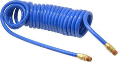 Coilhose Pneumatics - 3/8" ID, 3/8 Thread, 20' Long, Blue Polyurethane Coiled & Self Storing Hose - 115 Max psi, Male Swivel x Male Swivel - Americas Industrial Supply