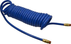 Coilhose Pneumatics - 3/8" ID, 3/8 Thread, 25' Long, Blue Polyurethane Coiled & Self Storing Hose - 115 Max psi, Male Swivel x Male Swivel - Americas Industrial Supply