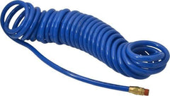 Coilhose Pneumatics - 3/8" ID, 3/8 Thread, 30' Long, Blue Polyurethane Coiled & Self Storing Hose - 115 Max psi, Male Swivel x Male Swivel - Americas Industrial Supply