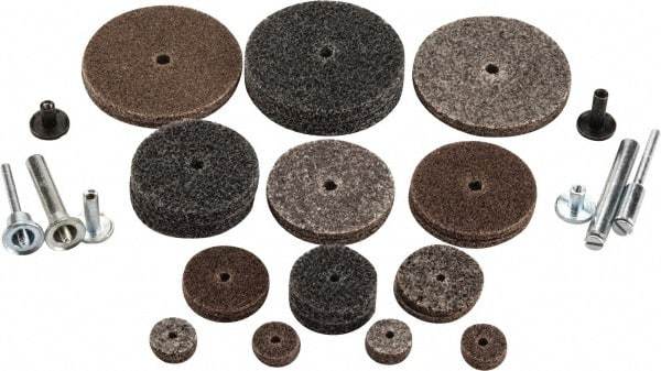 3M - 30 Piece Deburring Kit - 1/2, 1, 1-1/2 & 2" Diam Unitized Wheels in Fine, Medium & Coarse Grades, 1/8 & 1/4" Shank Diam, Aluminum Oxide & Silicon Carbide - Americas Industrial Supply