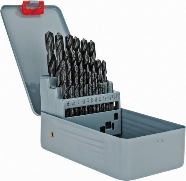 Interstate - 1/16 to 1/2", 118° Point, Oxide Finish, High Speed Steel Jobber Length Drill Bit Set - Americas Industrial Supply