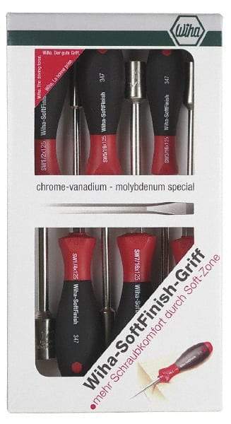 Wiha - 6 Piece 3/16 to 1/2" Nutdriver Set - Solid Shaft, Ergonomic Handle - Americas Industrial Supply