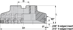 Kennametal - 10 Inserts, 6" Cut Diam, 1-1/2" Arbor Diam, 0.361" Max Depth of Cut, Indexable Square-Shoulder Face Mill - 0/90° Lead Angle, 2.38" High, SD.T 43.. Insert Compatibility, Series KSSM - Americas Industrial Supply