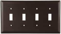 Pass & Seymour - 4 Gang, 4-1/2 Inch Long x 8-3/8 Inch Wide, Standard Switch Plate - Toggle Switch, Brown, Nylon - Americas Industrial Supply