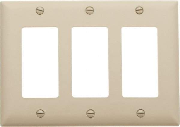 Pass & Seymour - 3 Gang, 4-1/2 Inch Long x 6.563 Inch Wide, Standard Switch Plate - Decorator Switch, Ivory, Nylon - Americas Industrial Supply