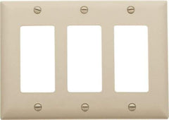 Pass & Seymour - 3 Gang, 4-1/2 Inch Long x 6.563 Inch Wide, Standard Switch Plate - Decorator Switch, Ivory, Nylon - Americas Industrial Supply